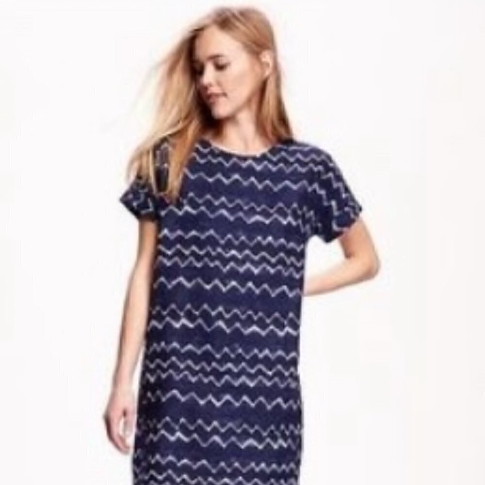 Old Navy SZ XXL Linen Blend Navy & White Batik print short sleeve shift